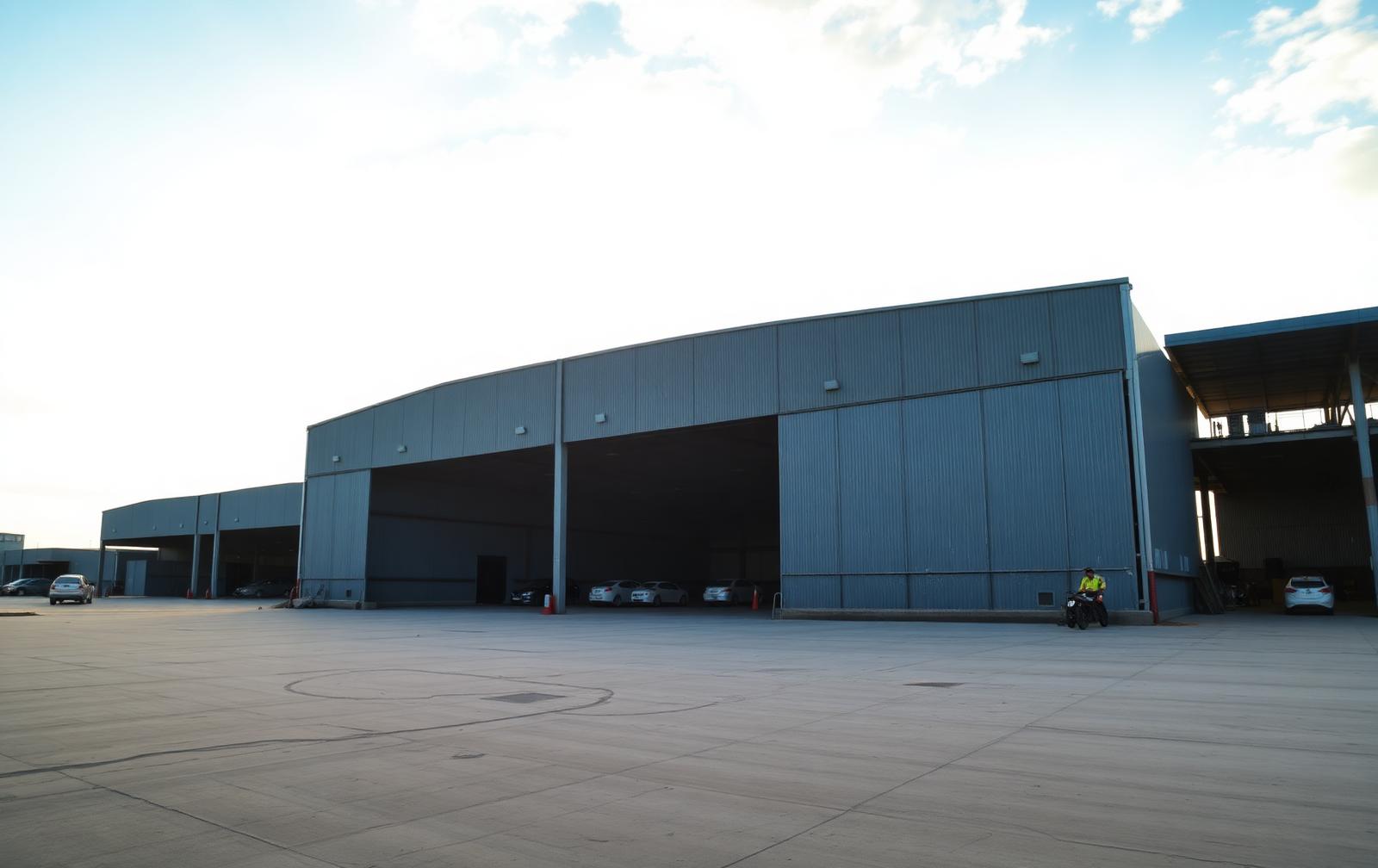 Industrial shed with wide concrete yard in Pithampur