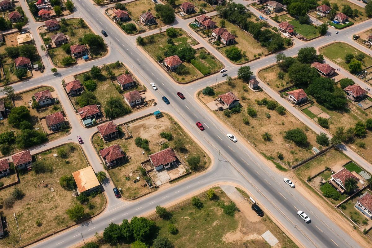 Aerial view of marked residential plots with internal roads